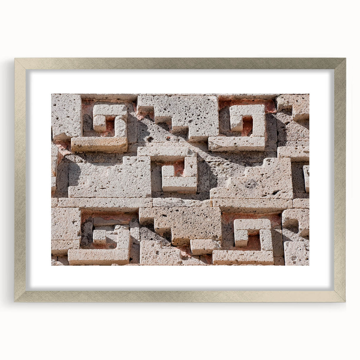 Abstract art print of Oaxaca scenery in muted earth tones on a framed canvas, suitable for dining room decor.
