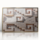 Framed acrylic print of a mid-century modernist Mexico Oaxaca scenery in gold tones, ideal for modern art wall decor.