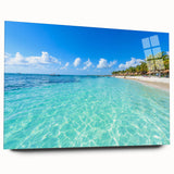 Acrylic glass print of a large abstract depiction of Quintana Roo scenery in vibrant blue and green tones.