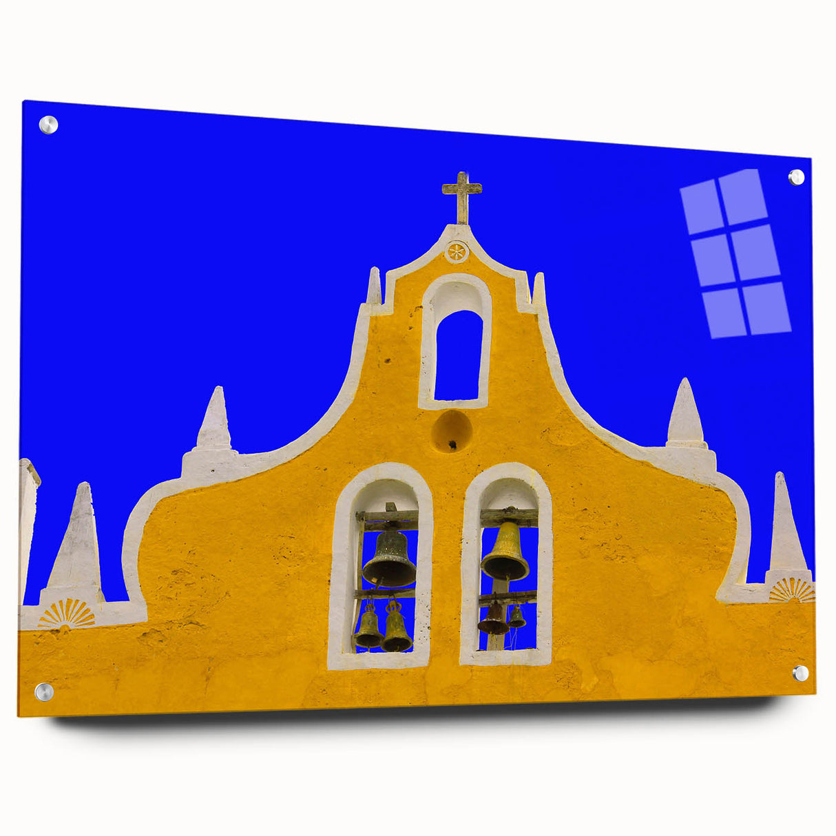 Acrylic print of a Yucatan landscape in vibrant greens and blues, suitable for bedroom or dining room decor.