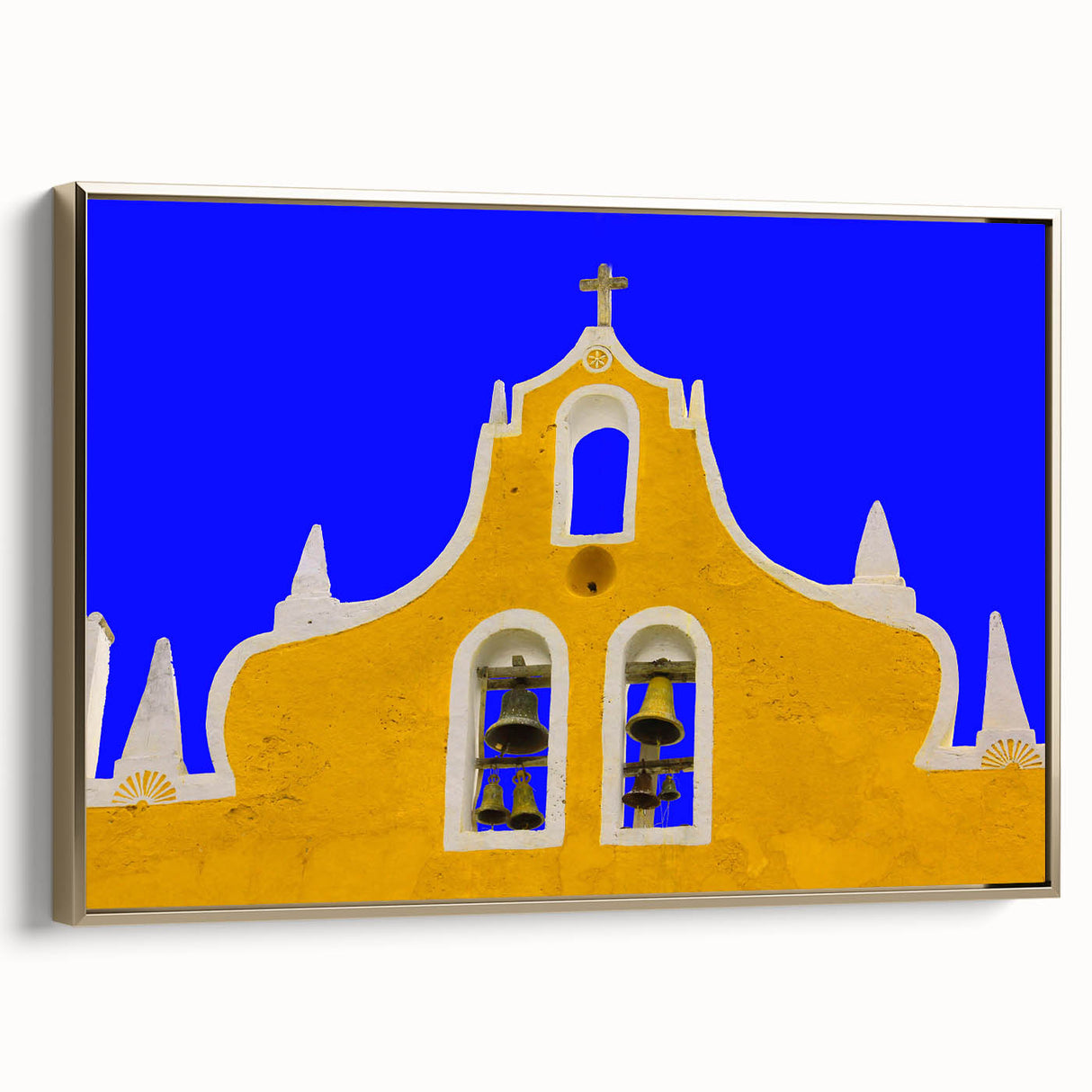Framed canvas landscape painting of Yucatan, Mexico, in muted earth tones, ideal for bedroom wall art.