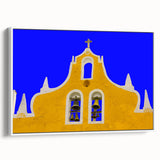 Extra large framed canvas featuring a vintage poster art of Yucatan scenery, with vibrant colors on a black background.