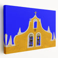 Large art depicting Yucatan scenery in vibrant green and blue tones on stretched canvas, ideal for kitchen wall art.