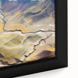 Extra large framed canvas featuring a textured, colorful Middle Eastern scenery in black, ideal for living room decor.