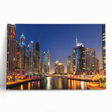 Black and white stretched canvas of Dubai skyline, ideal for kitchen wall art or bedroom ambiance.