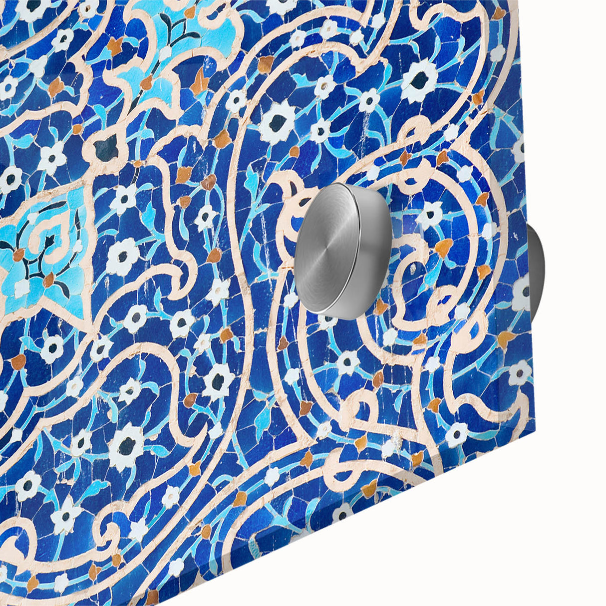 Large abstract wall art depicting a Middle-Eastern scenery in muted earth tones on acrylic glass.