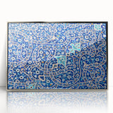 Mid-century modernist art depicting a scenic view of Middle East Iran in silver framed acrylic.