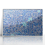 Acrylic print of a Middle Eastern scenery with soft beige and white tones, framed in white.