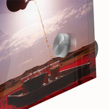 Large abstract wall art depicting a Middle Eastern scenery on acrylic glass, in earthy tones, ideal for dining room art.