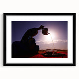 Extra large abstract art print of a colorful, textured Middle Eastern scenery on a black framed canvas.