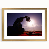 Extra large framed wall art featuring an abstract textured scenery of a Middle Eastern landscape in muted gold and earth…