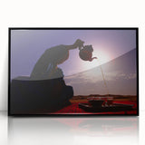 Large abstract wall art depicting a Middle Eastern Iraqi landscape in muted earth tones on a framed acrylic.