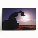 Black and white stretched canvas of a Middle Eastern landscape, ideal for kitchen wall art.