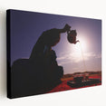 Middle Eastern landscape on stretched canvas, featuring earthy tones and minimalist style, ideal for kitchen wall art.
