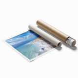 Extra large rolled print of the Dead Sea with muted blue and beige tones, ideal for classy bathroom wall art.