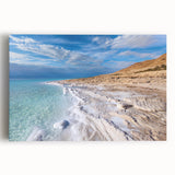 Black and white stretched canvas of the Dead Sea landscape, ideal for kitchen wall art.