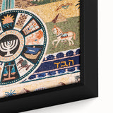 Black framed canvas featuring a textured, colorful Jerusalem cityscape, ideal for large living room walls.