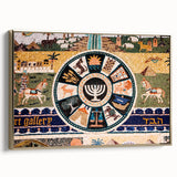 Framed canvas depicting a vintage-style Jerusalem landscape in muted gold and black tones, ideal for bedroom wall art.