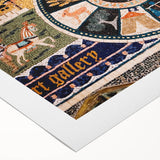 Art deco poster of Jerusalem skyline in muted earth tones on rolled canvas, suitable for dining room wall art.