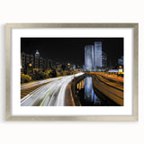 Textured abstract art print of Tel Aviv skyline in muted earth tones on a framed canvas, suitable for bedroom art.