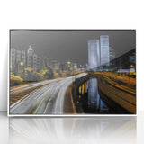 Art deco poster of Tel Aviv skyline in muted pastels on framed acrylic, ideal for modern nursery wall art.