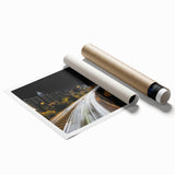 Extra large rolled print of Tel Aviv scenery with muted earth tones, ideal for classy bathroom wall art.