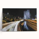Black and white panoramic view of Tel Aviv on stretched canvas, suitable as kitchen wall art or bedroom decor.