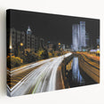 Tel Aviv skyline in muted earth tones on a large stretched canvas, suitable for kitchen wall art.