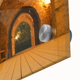 Large abstract wall art depicting a Middle Eastern scenery in muted earth tones on acrylic glass.