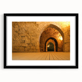 Extra large abstract art print of a Middle Eastern scenery in vibrant colors on a textured canvas, framed in black.