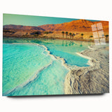 Large abstract wall art on acrylic glass depicting a serene Jordanian landscape, ideal for bedroom or dining room decor.