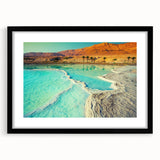 Extra large abstract art print of a colorful, textured Middle Eastern Jordanian scenery on a framed canvas.