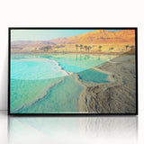 Large abstract wall art depicting a Jordanian landscape in muted earth tones on a framed acrylic.