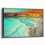 Black and white framed canvas featuring a vintage landscape painting of Middle Eastern scenery, ideal for bedroom wall art.