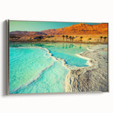 Framed canvas featuring a vintage-style landscape art painting of a Middle Eastern scene in colorful hues.