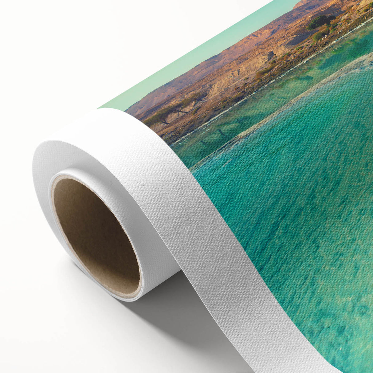 Art deco poster featuring a serene Jordanian landscape in soft earth tones on rolled canvas, ideal for nursery wall art.