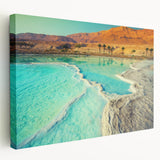 Panoramic view of Jordanian landscape on stretched canvas, featuring earthy tones, ideal for kitchen wall art.