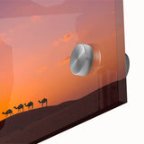 Large abstract wall art depicting Middle Eastern scenery in muted earth tones on acrylic glass, ideal for dining room decor.