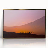 Acrylic print of an Omani landscape in muted earth tones, framed in gold, suitable for modern art wall decor.