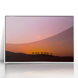 Acrylic print of a Middle Eastern landscape in muted earth tones, framed in white, suitable for modern art wall decor.