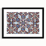 Extra large abstract art print of colorful, textured Middle Eastern scenery on a black framed mat.