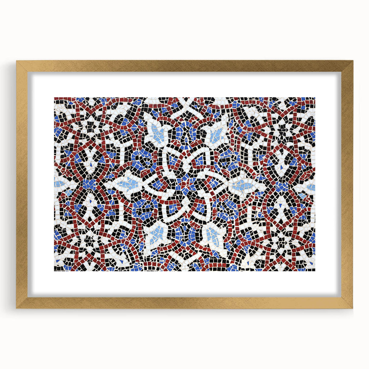 Extra large wall art featuring an abstract depiction of a Middle Eastern landscape in gold and earth tones.