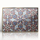 Acrylic print of a Qatar scenery in gold and blue tones, framed, ideal for modern art wall decor.