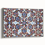 Framed canvas depicting a vintage-style landscape of Qatar with colorful and black elements, ideal for living room decor.