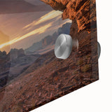 Large abstract wall art of a Saudi Arabian scenery in muted earth tones on acrylic glass, suitable for dining room art.