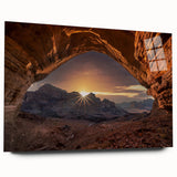 Large abstract wall art depicting a Middle Eastern desert scene in muted earth tones, printed on acrylic glass.