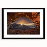 Colorful abstract art print of a Middle Eastern scenery in vibrant hues on a large textured canvas.