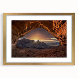 Extra large framed wall art of an abstract textured scenery in gold and earth tones, ideal for living room decor.