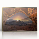 Acrylic print of a Middle Eastern desert scene in gold and beige tones, framed, ideal for modern art wall decor.