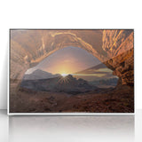 Acrylic print of a minimalist Saudi Arabian landscape in muted earth tones, ideal for modern art wall decor.